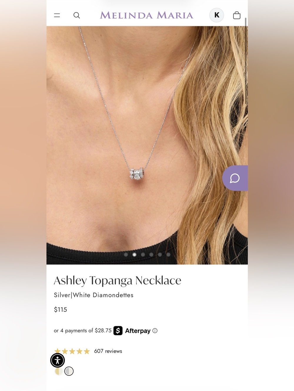 Melinda Maria Silver Necklace with White Accents